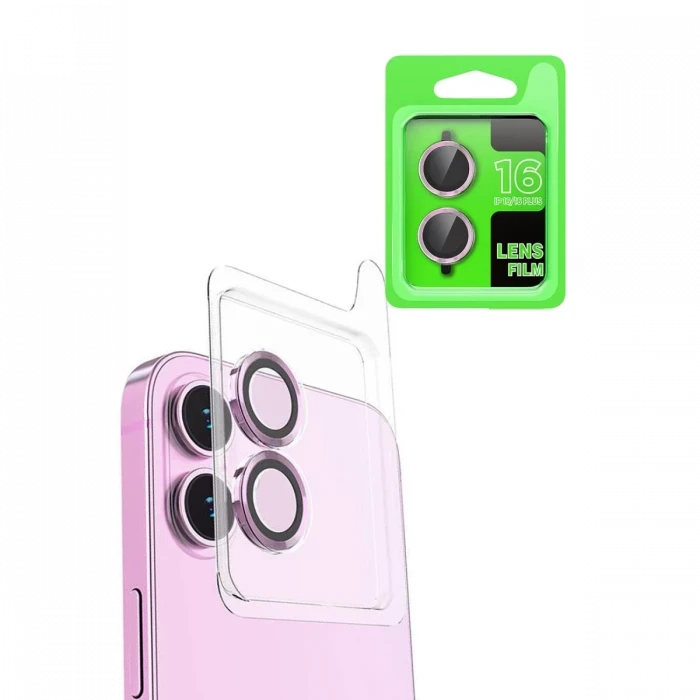 Newface Apple iPhone 16 Plus Raze Metal Kamera Lens - Pembe