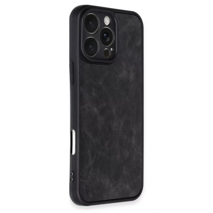 Newface Apple iPhone 16 Pro Kılıf Aras Deri Kapak - Siyah
