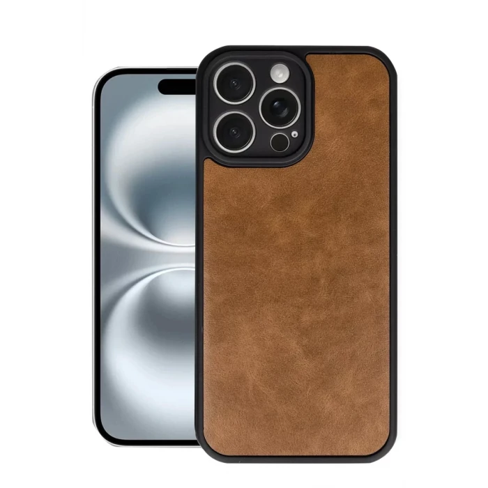 Newface Apple iPhone 16 Pro Kılıf Aras Deri Kapak - Taba