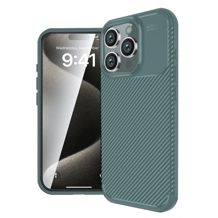 Newface Apple iPhone 16 Pro Kılıf Auto Focus Karbon Kapak - Koyu Yeşil
