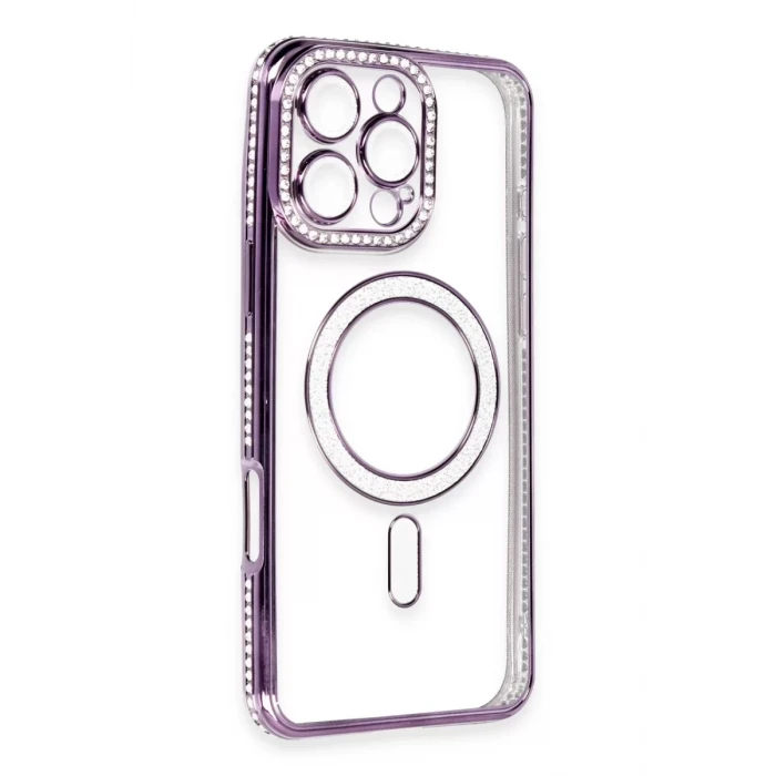 Newface Apple iPhone 16 Pro Kılıf Joke Simli Magneticsafe Kılıf - Derin Mor