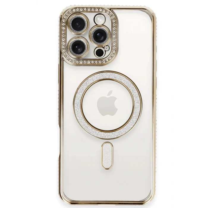 Newface Apple iPhone 16 Pro Kılıf Joke Simli Magneticsafe Kılıf - Gold