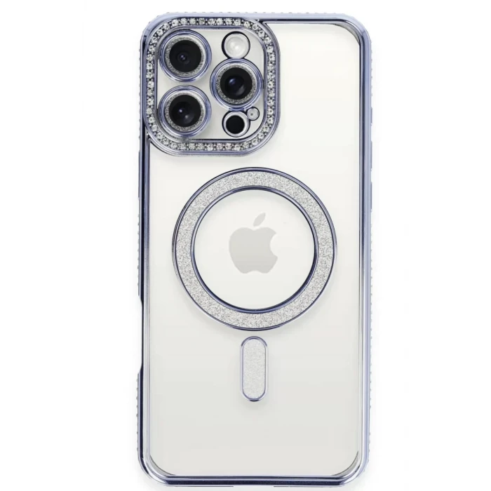 Newface Apple iPhone 16 Pro Kılıf Joke Simli Magneticsafe Kılıf - Mavi