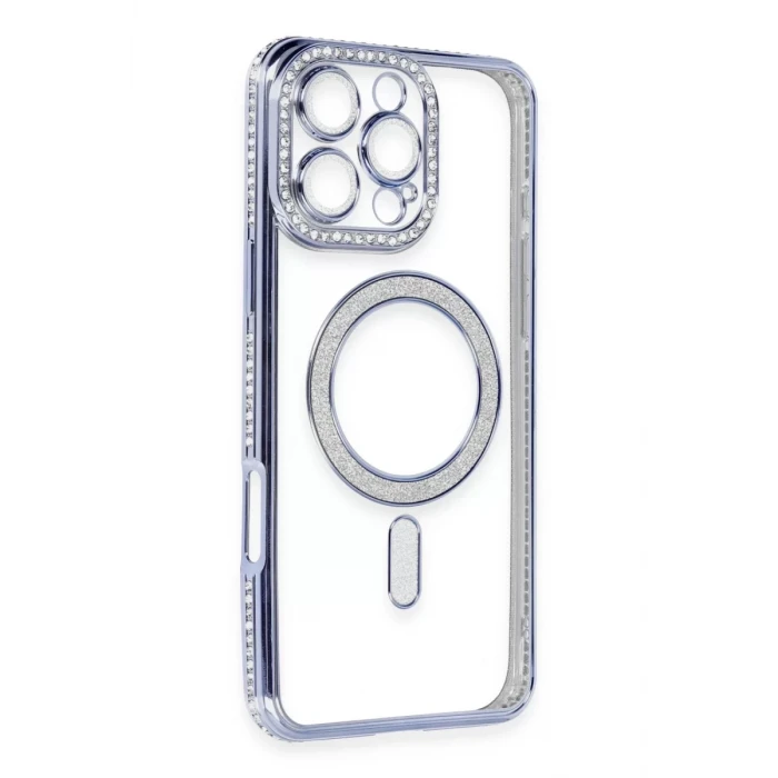 Newface Apple iPhone 16 Pro Kılıf Joke Simli Magneticsafe Kılıf - Mavi