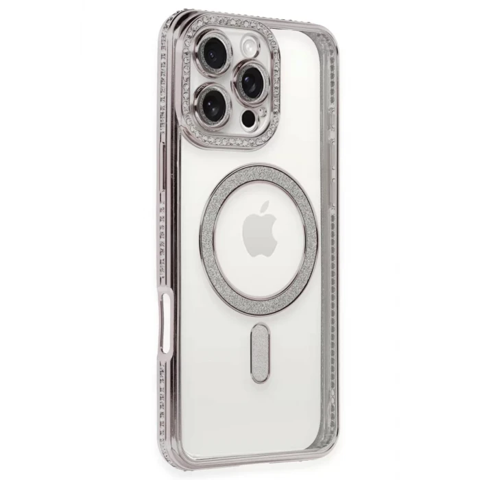 Newface Apple iPhone 16 Pro Kılıf Joke Simli Magneticsafe Kılıf - Pembe