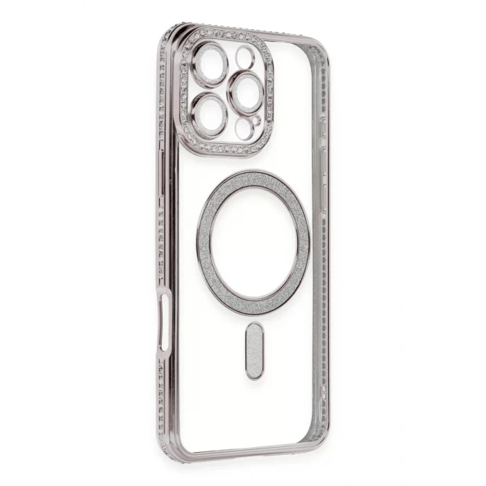 Newface Apple iPhone 16 Pro Kılıf Joke Simli Magneticsafe Kılıf - Pembe