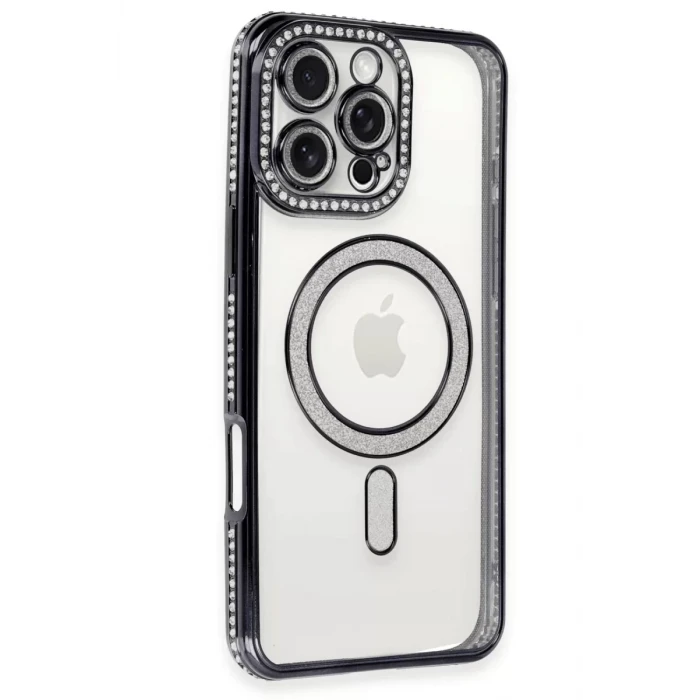 Newface Apple iPhone 16 Pro Kılıf Joke Simli Magneticsafe Kılıf - Siyah