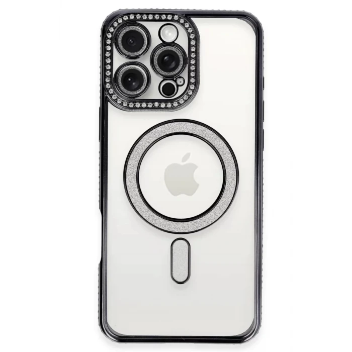Newface Apple iPhone 16 Pro Kılıf Joke Simli Magneticsafe Kılıf - Siyah