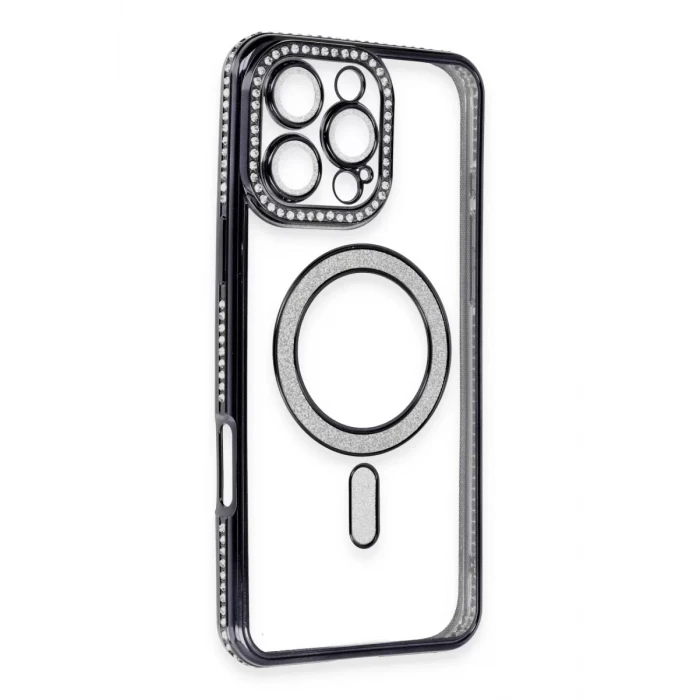 Newface Apple iPhone 16 Pro Kılıf Joke Simli Magneticsafe Kılıf - Siyah