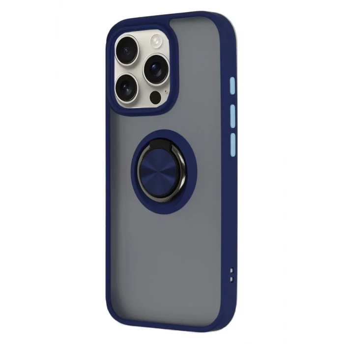 Newface Apple iPhone 16 Pro Kılıf Montreal Yüzüklü Silikon Kapak - Lacivert