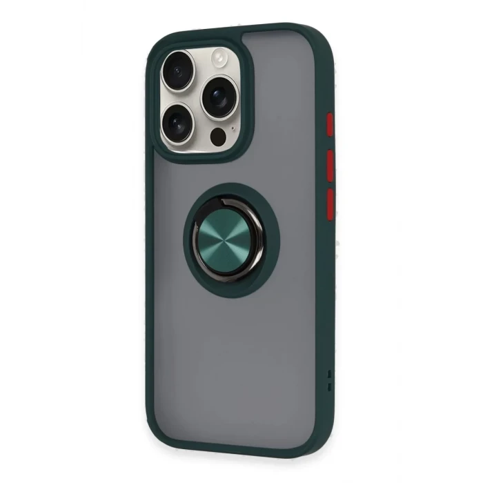 Newface Apple iPhone 16 Pro Kılıf Montreal Yüzüklü Silikon Kapak - Yeşil