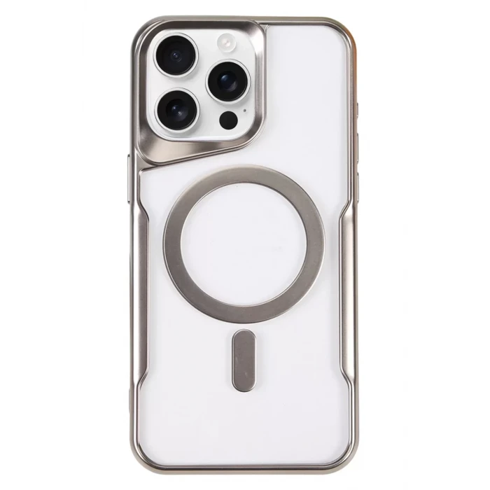 Newface Apple iPhone 16 Pro Max Kılıf Boyi Magsafe Silikon Kapak - Gümüş