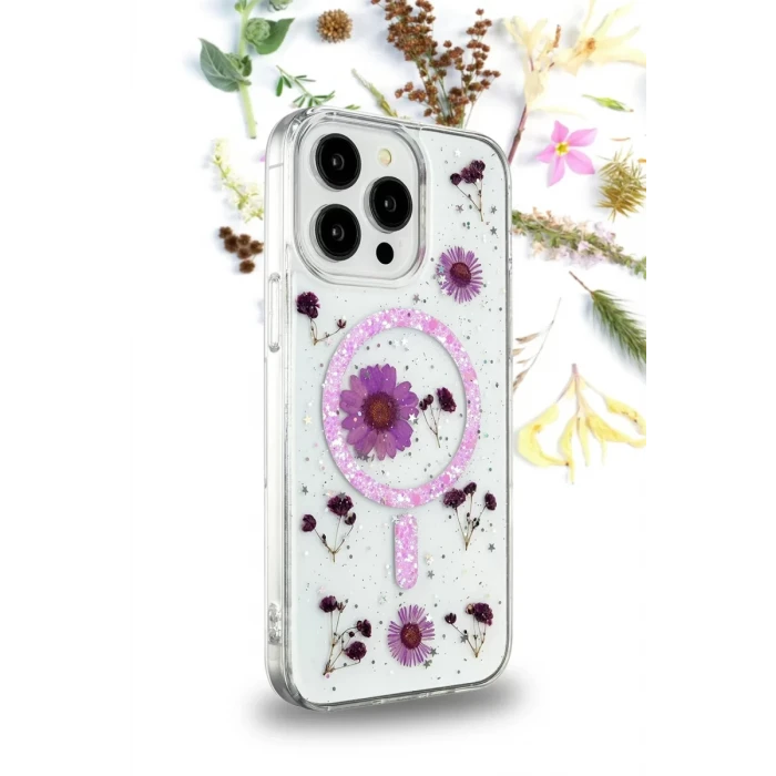 Newface Apple iPhone 16 Pro Max Kılıf Daisy Simli Magsafe Kapak - Mavi
