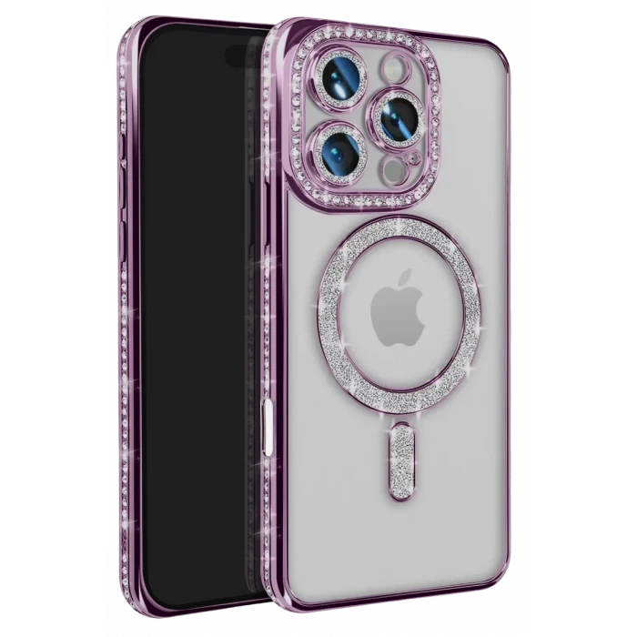 Newface Apple iPhone 16 Pro Max Kılıf Joke Simli Magneticsafe Kılıf - Derin Mor