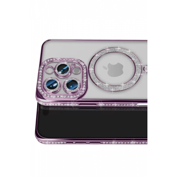 Newface Apple iPhone 16 Pro Max Kılıf Joke Simli Magneticsafe Kılıf - Derin Mor
