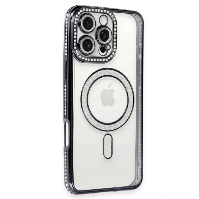 Newface Apple iPhone 16 Pro Max Kılıf Joke Simli Magneticsafe Kılıf - Gri