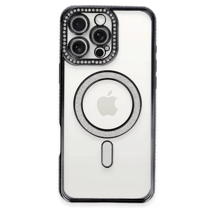 Newface Apple iPhone 16 Pro Max Kılıf Joke Simli Magneticsafe Kılıf - Gri