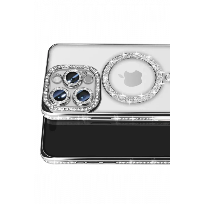 Newface Apple iPhone 16 Pro Max Kılıf Joke Simli Magneticsafe Kılıf - Gümüş