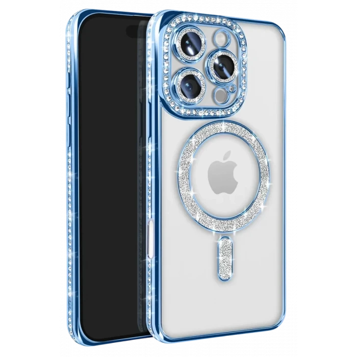 Newface Apple iPhone 16 Pro Max Kılıf Joke Simli Magneticsafe Kılıf - Mavi