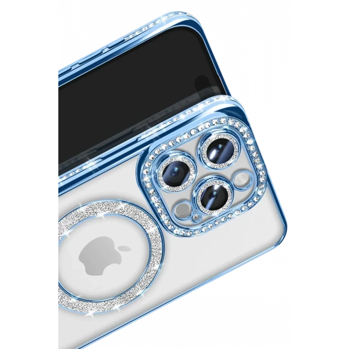 Newface Apple iPhone 16 Pro Max Kılıf Joke Simli Magneticsafe Kılıf - Mavi