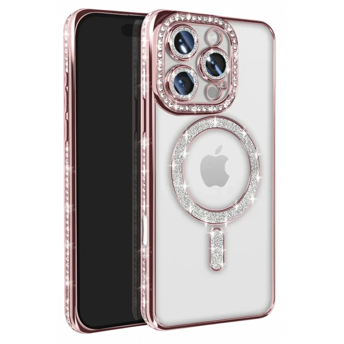 Newface Apple iPhone 16 Pro Max Kılıf Joke Simli Magneticsafe Kılıf - Pembe