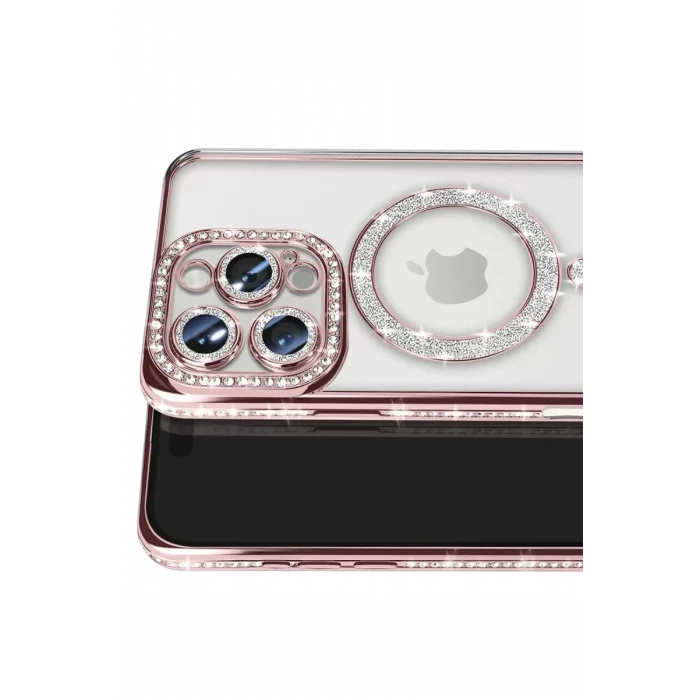 Newface Apple iPhone 16 Pro Max Kılıf Joke Simli Magneticsafe Kılıf - Pembe