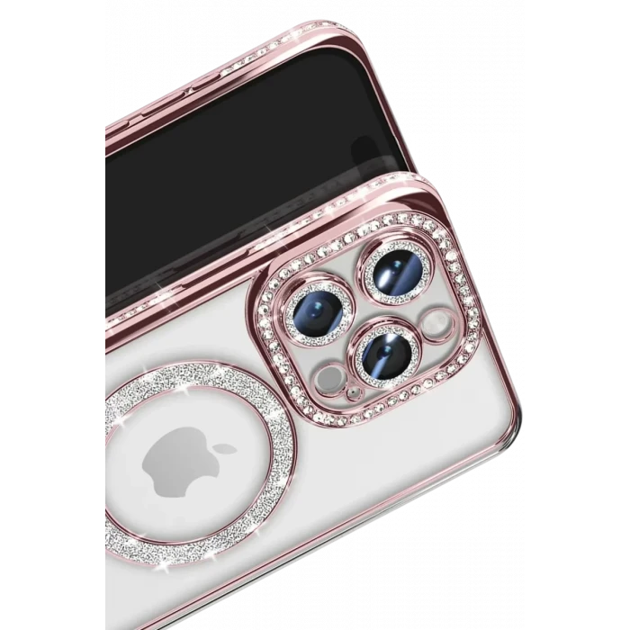 Newface Apple iPhone 16 Pro Max Kılıf Joke Simli Magneticsafe Kılıf - Pembe
