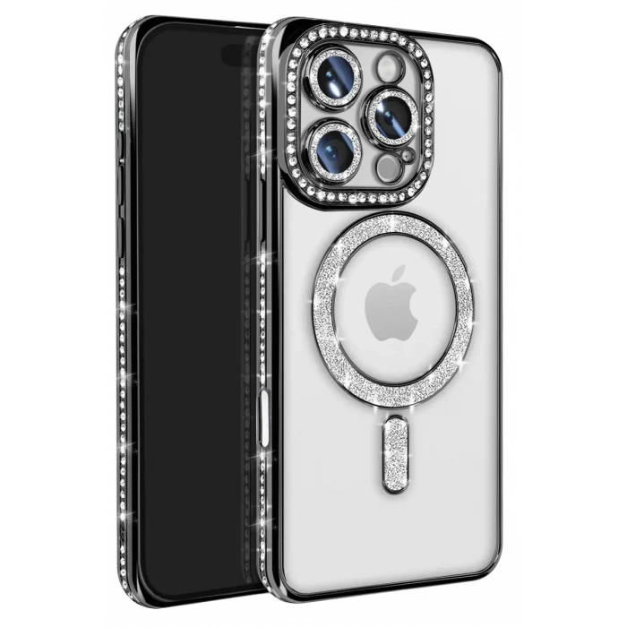 Newface Apple iPhone 16 Pro Max Kılıf Joke Simli Magneticsafe Kılıf - Siyah