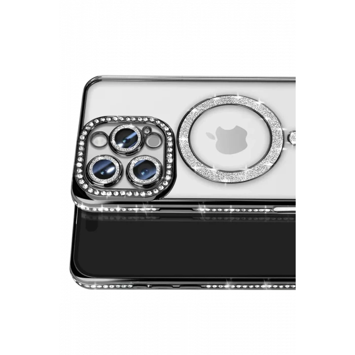 Newface Apple iPhone 16 Pro Max Kılıf Joke Simli Magneticsafe Kılıf - Siyah