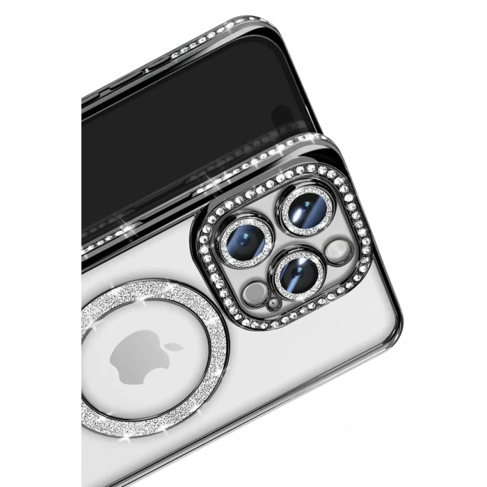 Newface Apple iPhone 16 Pro Max Kılıf Joke Simli Magneticsafe Kılıf - Siyah