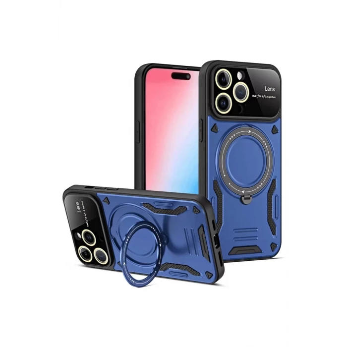 Newface Apple iPhone 16 Pro Max Kılıf Joy Lens Standlı Kapak - Lacivert