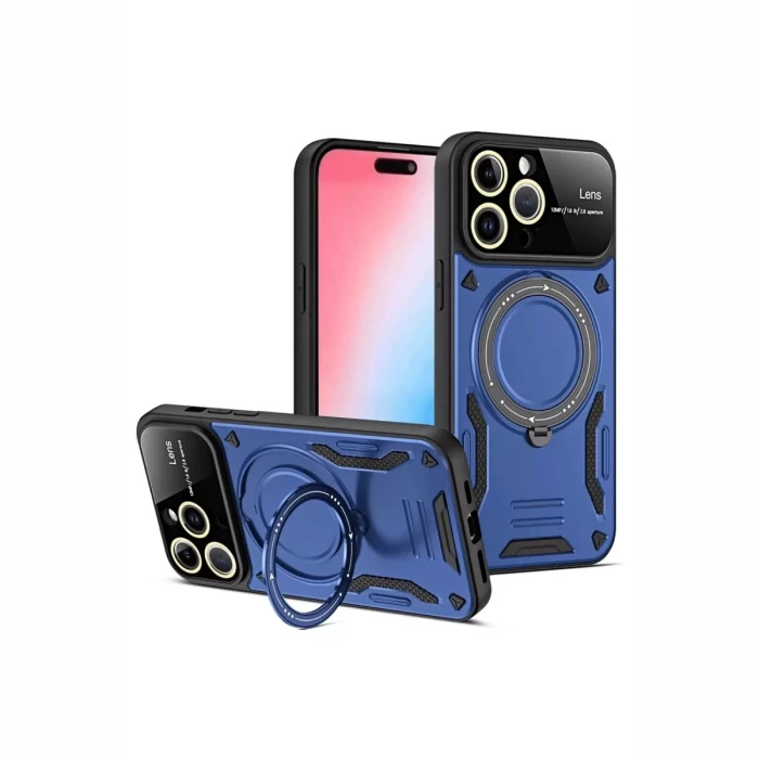 Newface Apple iPhone 16 Pro Max Kılıf Joy Lens Standlı Kapak - Lacivert