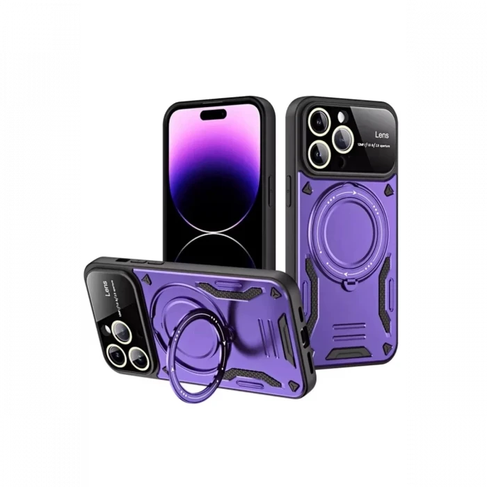 Newface Apple iPhone 16 Pro Max Kılıf Joy Lens Standlı Kapak - Mor
