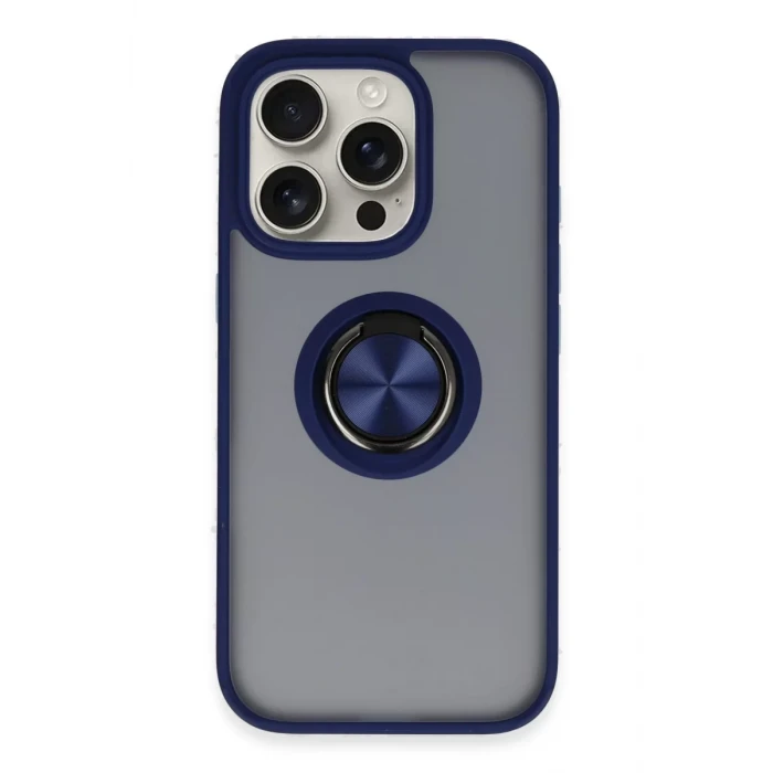Newface Apple iPhone 16 Pro Max Kılıf Montreal Yüzüklü Silikon Kapak - Lacivert
