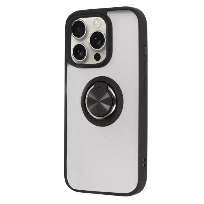 Newface Apple iPhone 16 Pro Max Kılıf Montreal Yüzüklü Silikon Kapak - Siyah