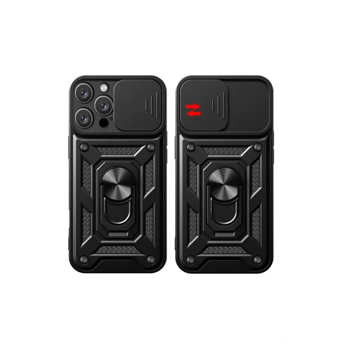 Newface Apple iPhone 16 Pro Max Kılıf Pars Lens Yüzüklü Silikon - Kırmızı