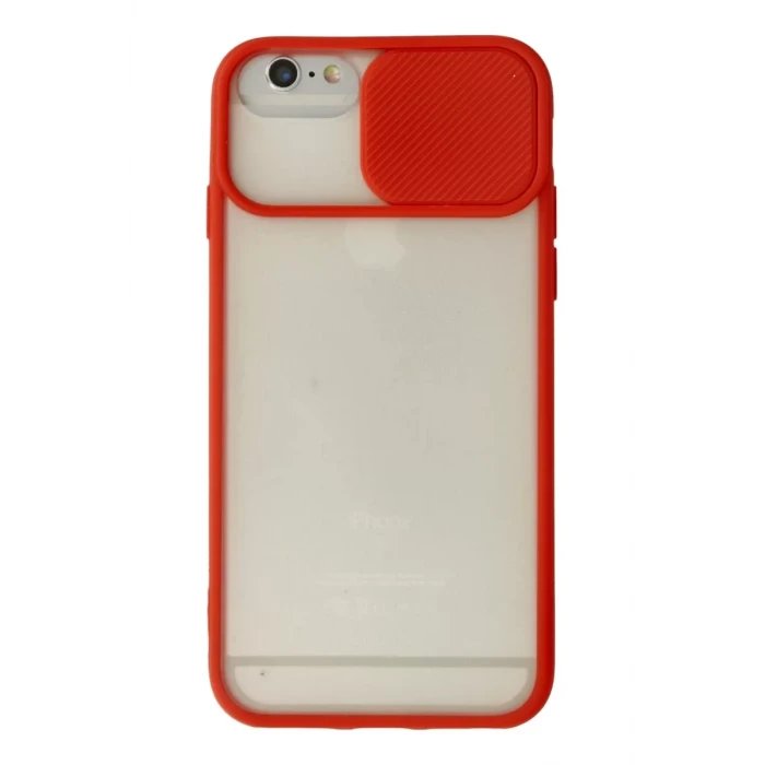 Newface Apple iPhone 6 Kılıf Palm Buzlu Kamera Sürgülü Silikon - Kırmızı