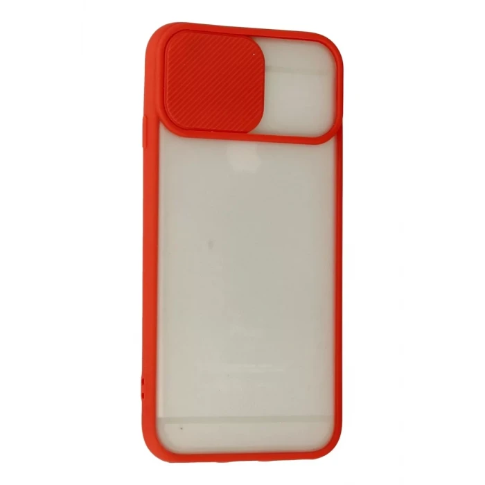Newface Apple iPhone 6 Kılıf Palm Buzlu Kamera Sürgülü Silikon - Kırmızı