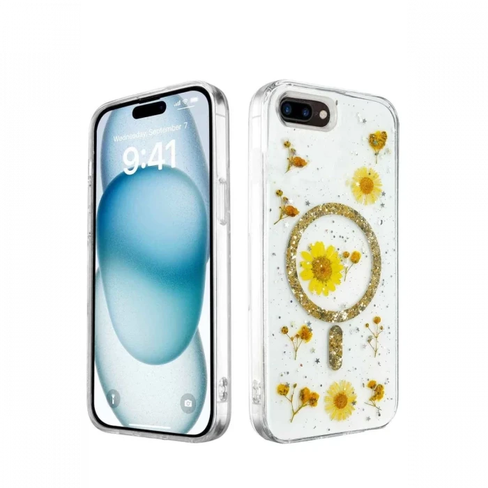 Newface Apple iPhone 7 Plus Kılıf Daisy Simli Magsafe Kapak - Gold