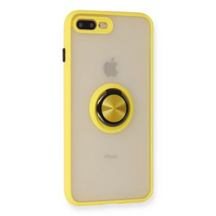 Newface Apple iPhone 7 Plus Kılıf Montreal Yüzüklü Silikon Kapak - Sarı