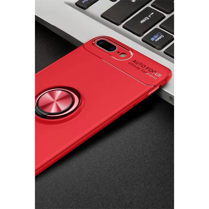 Newface Apple iPhone 7 Plus Kılıf Range Yüzüklü Silikon - Kırmızı