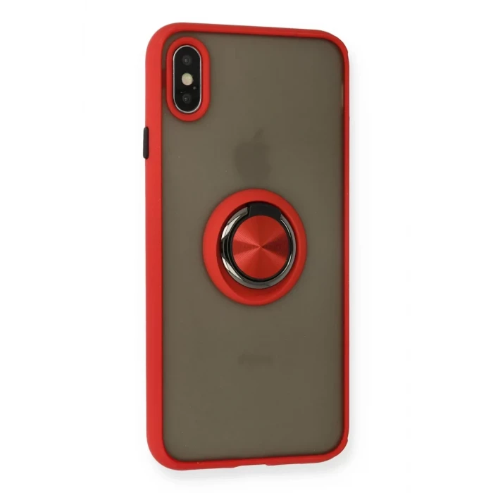 Newface Apple iPhone X Kılıf Montreal Yüzüklü Silikon Kapak - Kırmızı