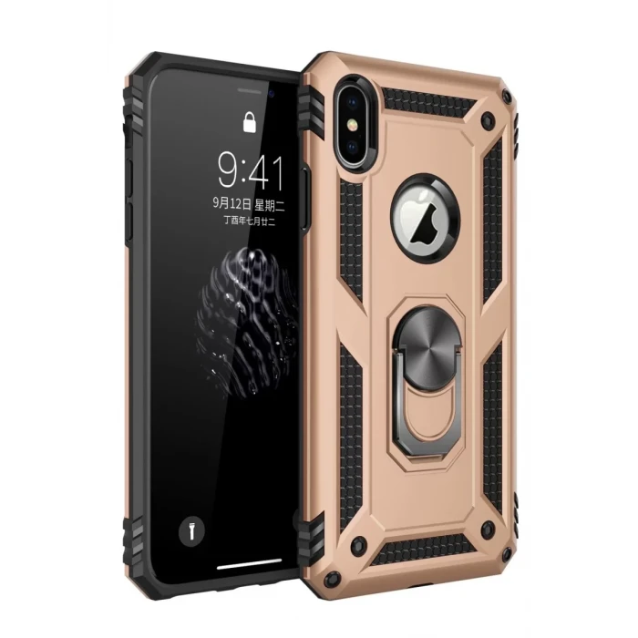 Newface Apple iPhone X Kılıf Sofya Yüzüklü Silikon Kapak - Gold