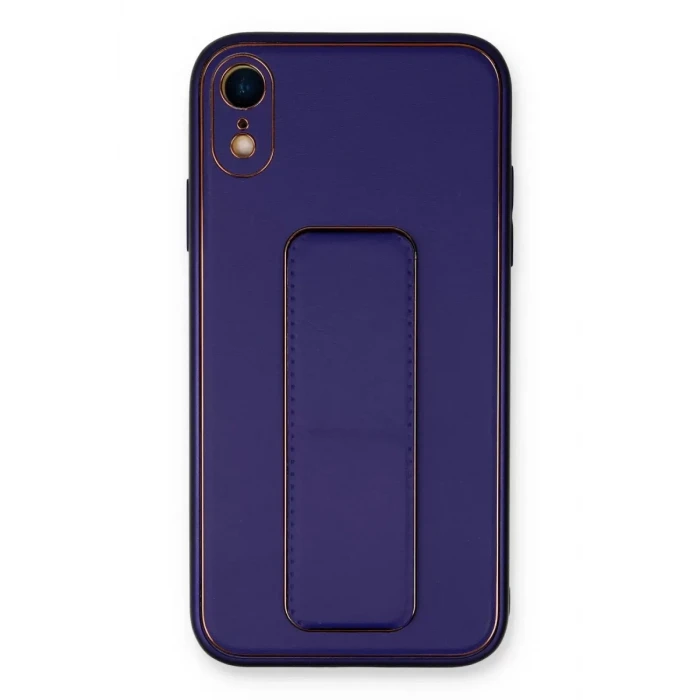 Newface Apple iPhone XR Kılıf Coco Deri Standlı Kapak - Mor