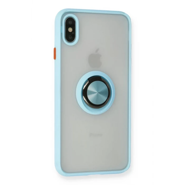 Newface Apple iPhone XS Max Kılıf Montreal Yüzüklü Silikon Kapak - Buz Mavi