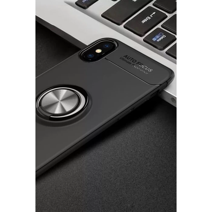 Newface Apple iPhone XS Max Kılıf Range Yüzüklü Silikon - Siyah