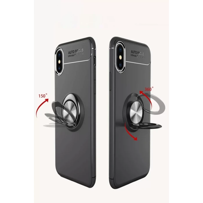 Newface Apple iPhone XS Max Kılıf Range Yüzüklü Silikon - Siyah-Mavi