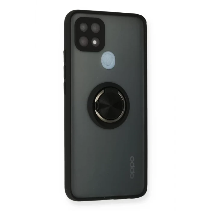 Newface Oppo A15 Kılıf Montreal Yüzüklü Silikon Kapak - Siyah