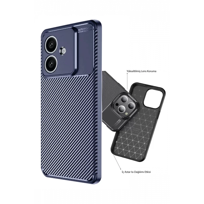 Newface Oppo A3 Kılıf Auto Focus Karbon Kapak - Lacivert