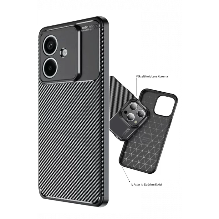 Newface Oppo A3 Kılıf Auto Focus Karbon Kapak - Siyah